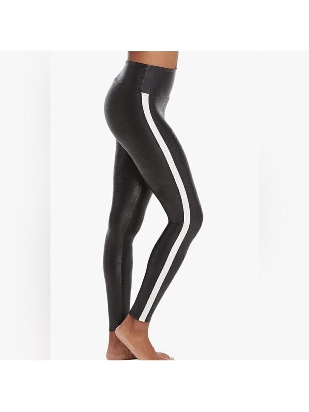 SPANX Side Stripe Tummy Control High Waist Faux Leather Leggings